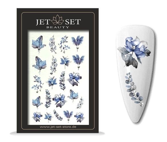 Nail Sticker | BLUE SILVER LEAVES